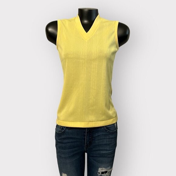 Vintage Yellow Sleeveless V-Neck Ribbed Tank Top Women’s size Small Summer Retro - Picture 1 of 6